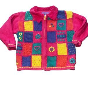 Vintage Gymboree rainbow tag patchwork floral pink knit girls sweater size small